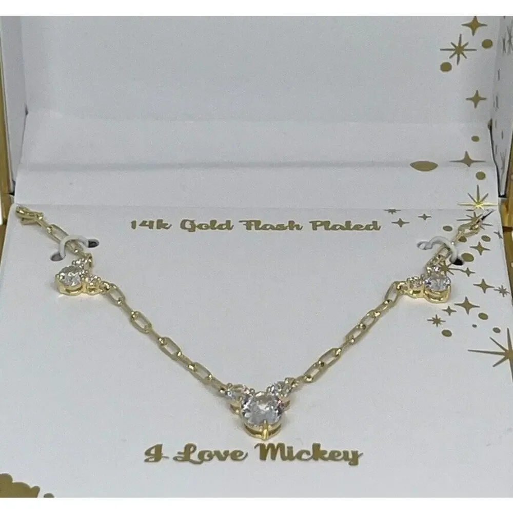 Disney Mickey Mouse Ears 14K Gold Plated Necklace Stylish Timeless Fashion NEW
